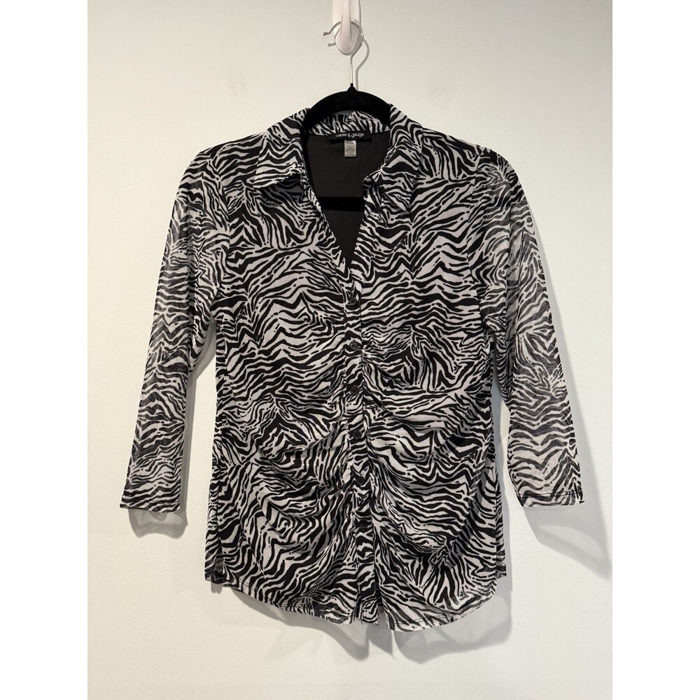 Cable & Gauge Button Up Top Small Zebra Sheer 3/4 Sleeve Travel Work Vacation
